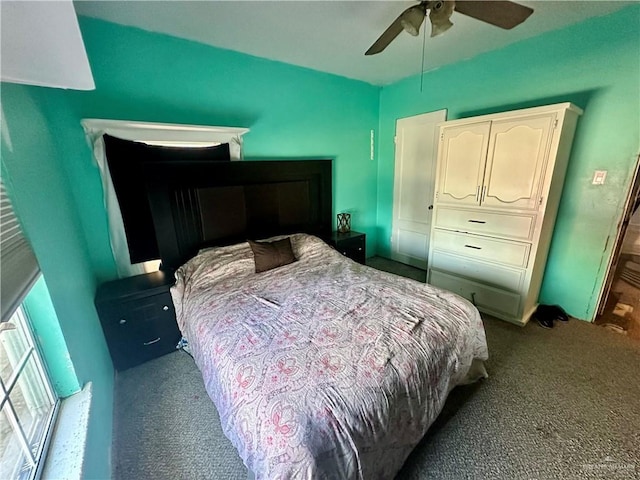 bedroom featuring a ceiling fan and carpet flooring