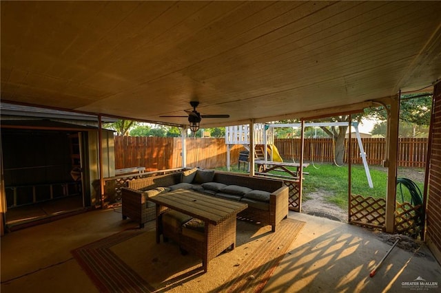 1905 N 8th St, Harlingen, TX 78550 - fenced backyard featuring an outdoor hangout area, a patio area, and a playground