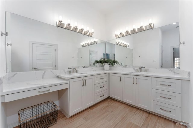 bathroom featuring vanity and hardwood / wood-style floors