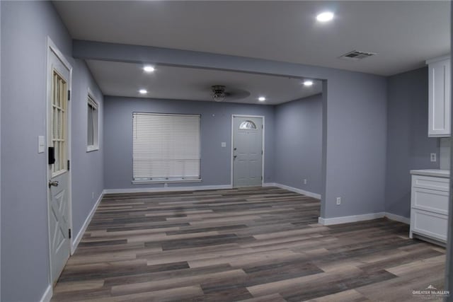 210 E Hurst St E, Harlingen, TX 78550 - entrance foyer with wood finished floors, baseboards, recessed lighting, and ceiling fan
