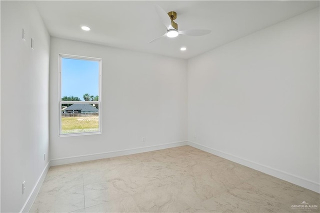 4916 N 26th St, Mcallen, TX 78504 - unfurnished room featuring recessed lighting, baseboards, ceiling fan, and marble look tiles