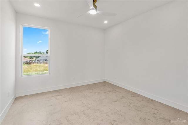 4916 N 26th St, Mcallen, TX 78504 - empty room with marble look tile flooring, baseboards, recessed lighting, and ceiling fan
