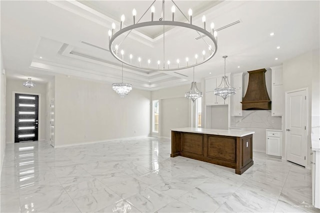 4313 Xenops Ave, Mcallen, TX 78504 - unfurnished living room with a chandelier, a tray ceiling, baseboards, crown molding, and recessed lighting