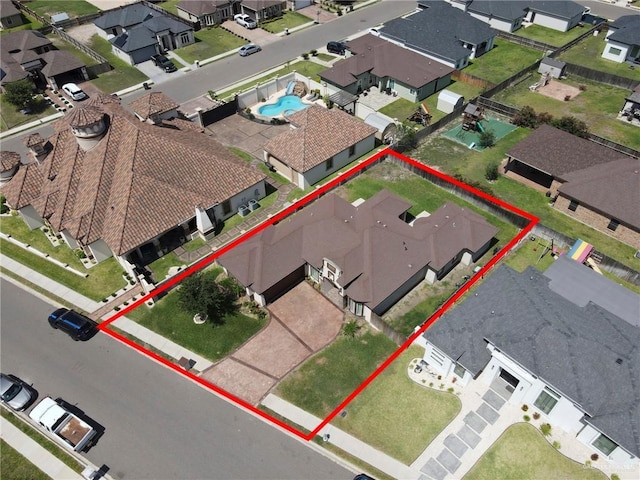 3705 Joycee Dr, Mission, TX 78572 - aerial perspective of suburban area with property boundaries highlighted and a pool area
