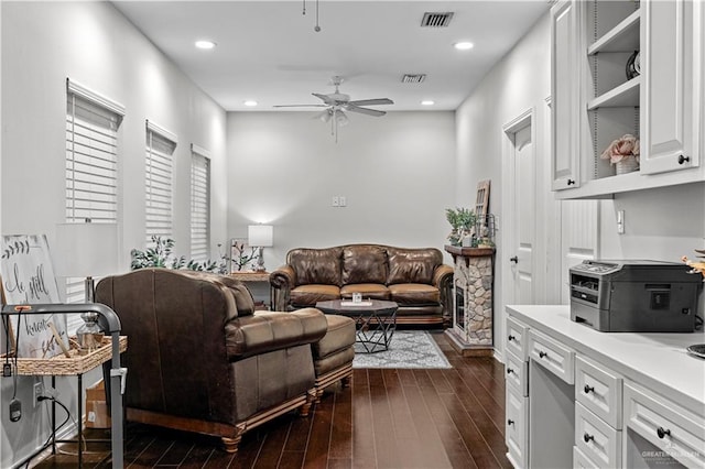 3313 Cornell Ave, Mcallen, TX 78504 - living area featuring ceiling fan, dark wood finished floors, and recessed lighting
