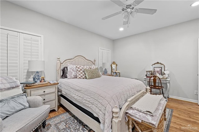 3313 Cornell Ave, Mcallen, TX 78504 - bedroom with recessed lighting, light wood-style floors, baseboards, and a ceiling fan