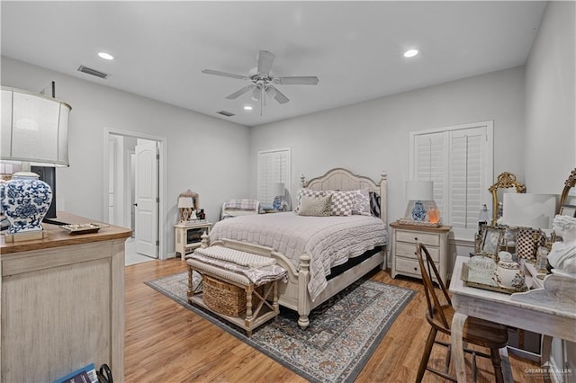 3313 Cornell Ave, Mcallen, TX 78504 - bedroom featuring light wood-type flooring, recessed lighting, and ceiling fan