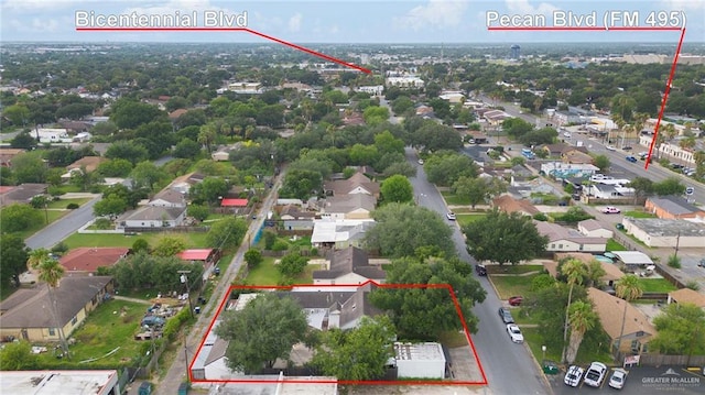 1011 W Orange St, Mcallen, TX 78501 - aerial perspective of suburban area featuring property parcel outlined