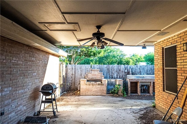 view of patio / terrace featuring ceiling fan and a grill