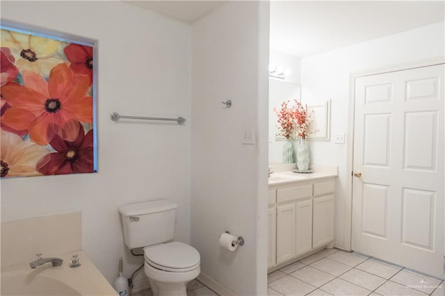 bathroom featuring toilet, tile patterned flooring, and vanity