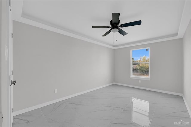 unfurnished room with crown molding and ceiling fan