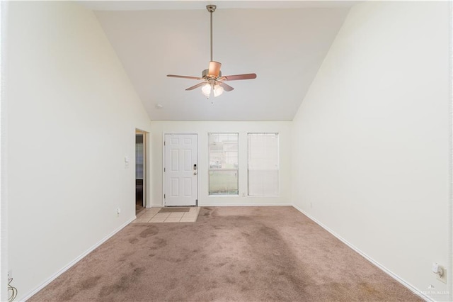 1610 E Yary Dr, Edinburg, TX 78542 - empty room featuring lofted ceiling, a ceiling fan, baseboards, and light carpet