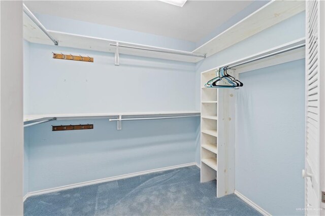 spacious closet featuring dark carpet