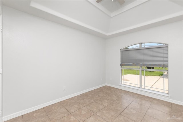 4113 Ulex Ave, Mcallen, TX 78504 - unfurnished room featuring a raised ceiling, ceiling fan, baseboards, a towering ceiling, and light tile patterned floors