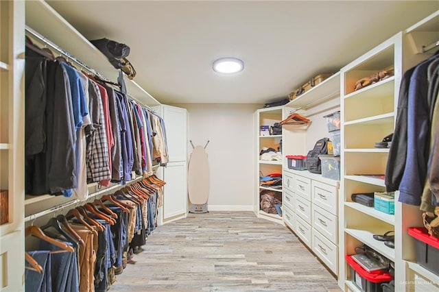 spacious closet featuring light hardwood / wood-style flooring