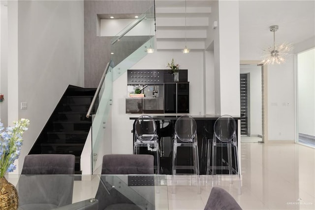 dining area with a high ceiling