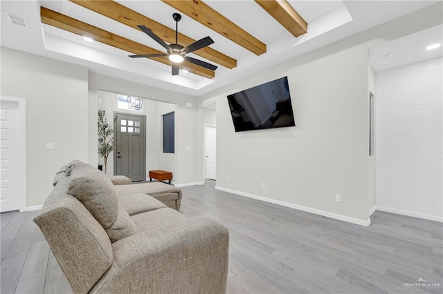 1409 E Danielle Ave E, Pharr, TX 78577 - living area featuring visible vents, a raised ceiling, ceiling fan, and wood finished floors