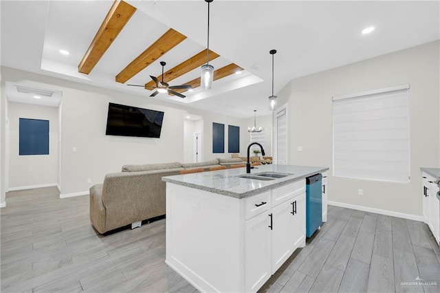 1409 E Danielle Ave E, Pharr, TX 78577 - kitchen featuring a sink, ceiling fan with notable chandelier, light wood-type flooring, and dishwasher