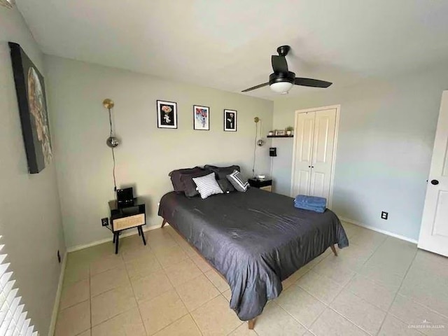 bedroom with a closet and ceiling fan