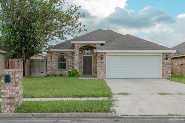 view of front of house featuring a garage and a front lawn