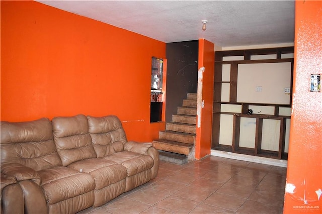 living room featuring tile patterned floors