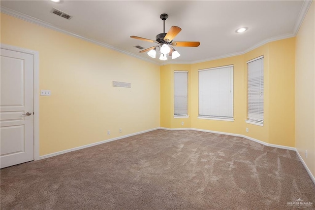 4012 Toronto Ave, Mcallen, TX 78503 - carpeted spare room featuring crown molding, ceiling fan, baseboards, and recessed lighting