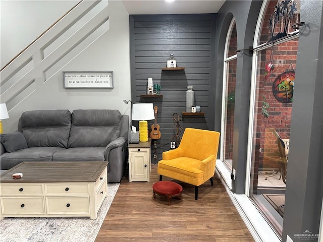 living room with hardwood / wood-style floors