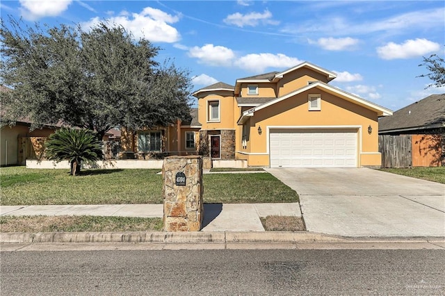 view of front facade featuring a front yard and a garage