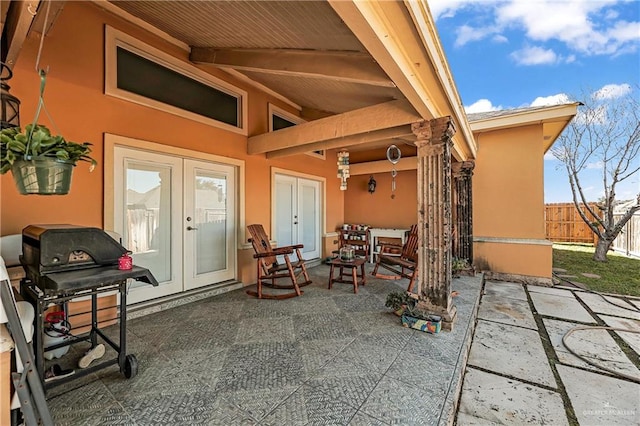 view of patio featuring french doors and area for grilling