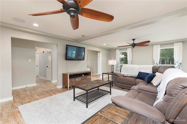 1409 Pine Ct, Harlingen, TX 78550 - living area featuring ceiling fan, light wood finished floors, and recessed lighting