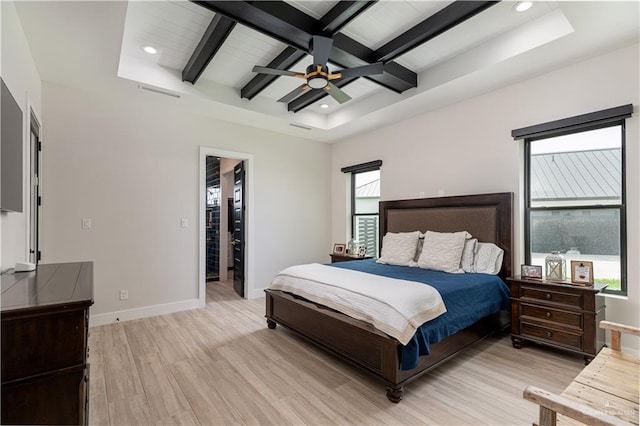 4825 Estancia Pkwy, Mcallen, TX 78504 - bedroom featuring light wood-style floors, beamed ceiling, recessed lighting, baseboards, and a spacious closet