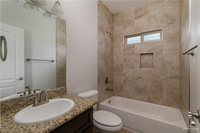 full bathroom with toilet, tub / shower combination, and vanity