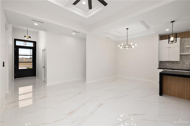 8104 N 51st St N, Mcallen, TX 78504 - interior space with baseboards, recessed lighting, marble finish floor, and ceiling fan with notable chandelier