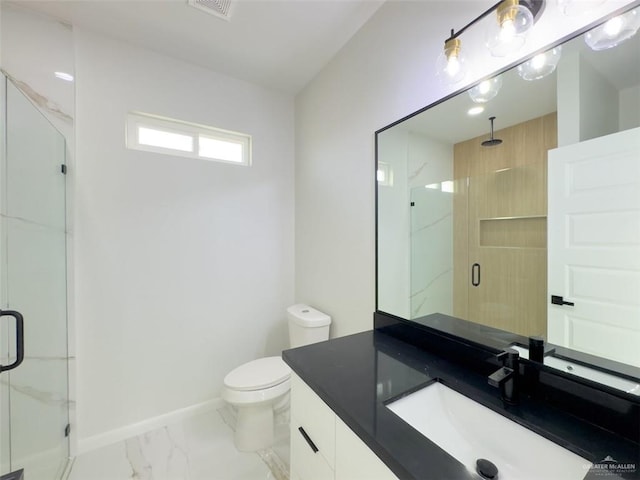 8104 N 51st St N, Mcallen, TX 78504 - full bath featuring visible vents, marble finish floor, toilet, baseboards, and a shower stall