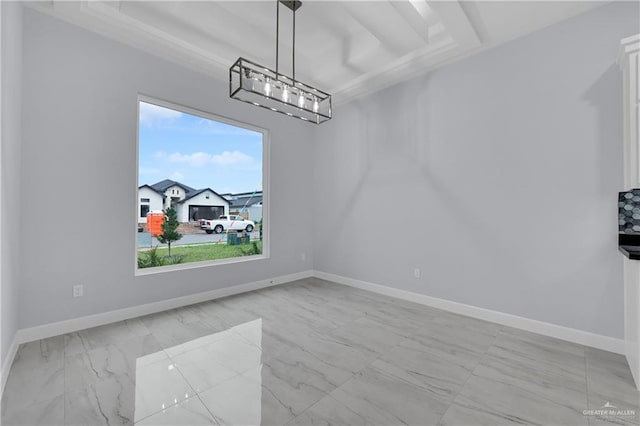 unfurnished dining area featuring a tray ceiling