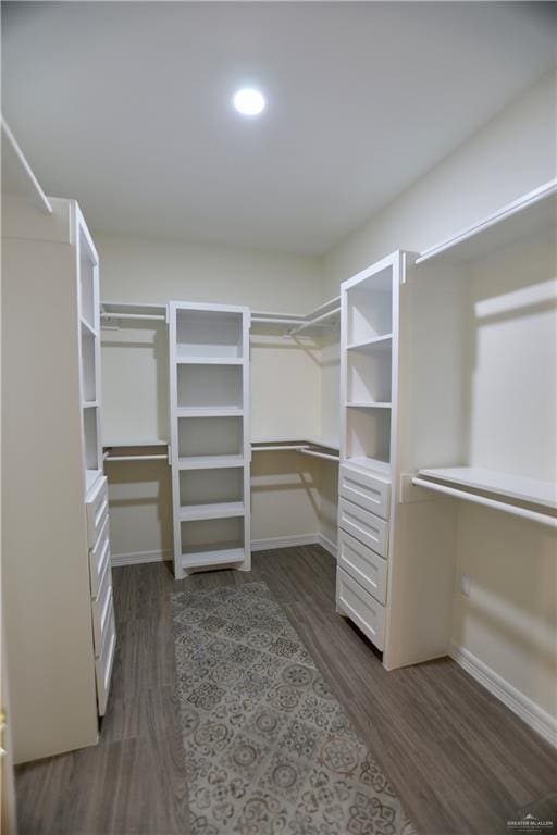 walk in closet featuring dark wood-type flooring