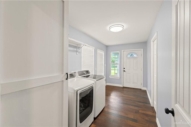 23807 Stuart Place Rd, Harlingen, TX 78552 - laundry room with washer and clothes dryer and dark wood-style flooring