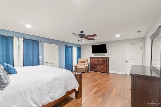 23807 Stuart Place Rd, Harlingen, TX 78552 - bedroom with light wood-style flooring, recessed lighting, and ceiling fan
