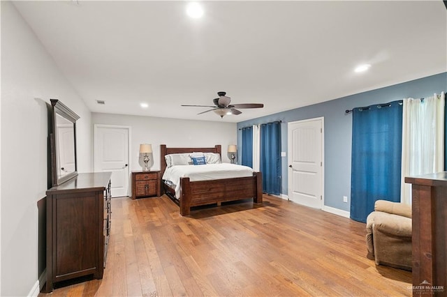 23807 Stuart Place Rd, Harlingen, TX 78552 - bedroom featuring light wood finished floors, recessed lighting, and ceiling fan