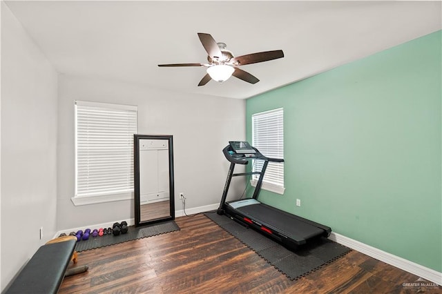 23807 Stuart Place Rd, Harlingen, TX 78552 - exercise area with wood finished floors and ceiling fan