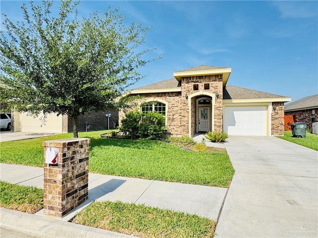 606 S Paseo Del Rey St, Mission, TX 78572 - view of front of house featuring a front yard, concrete driveway, a garage, and a shingled roof