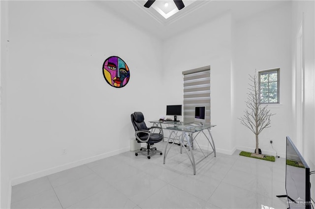 3408 Madison Ave, Edinburg, TX 78539 - office space featuring ceiling fan, a high ceiling, and tile patterned floors