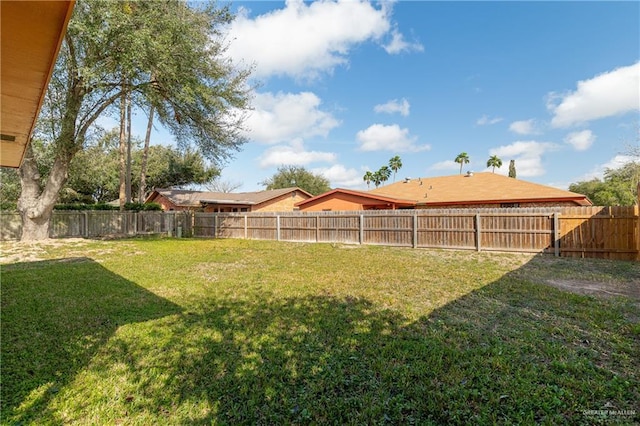 view of yard with a fenced backyard