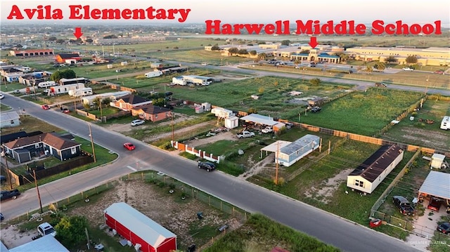 view of aerial view at dusk