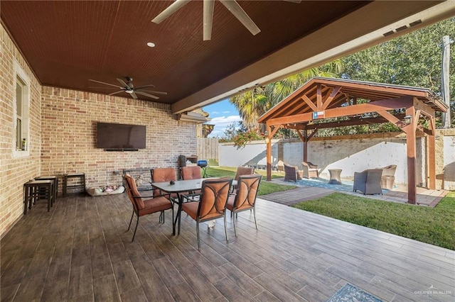 view of patio featuring a gazebo and ceiling fan