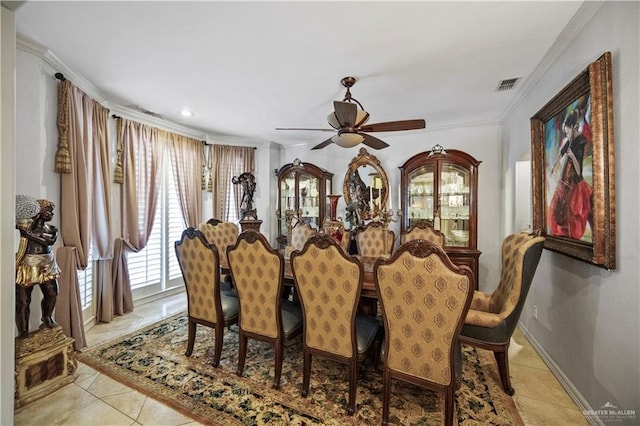 1901 Pecos St, Mission, TX 78572 - dining room featuring ceiling fan, light tile patterned floors, crown molding, and recessed lighting
