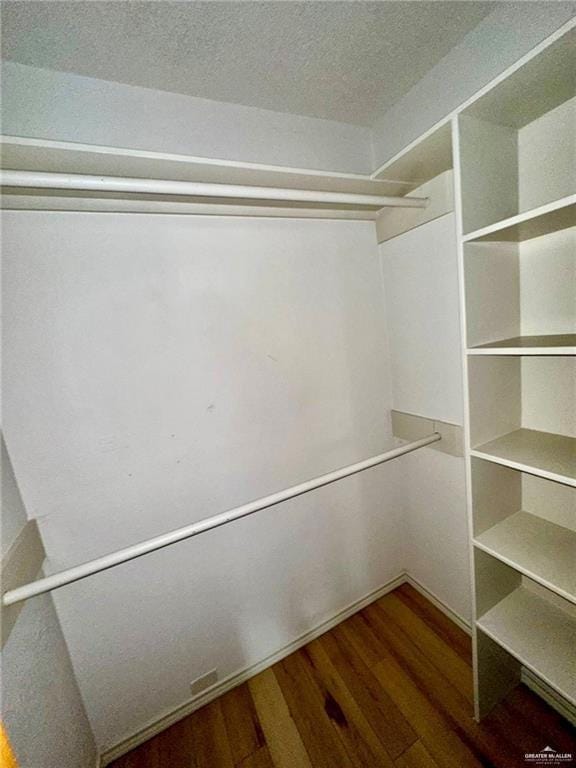 spacious closet featuring dark hardwood / wood-style flooring