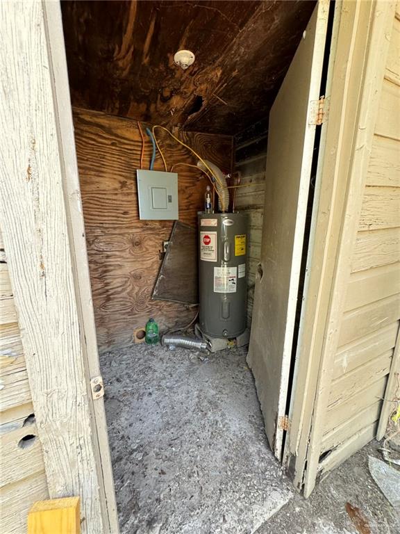 utility room featuring electric water heater and electric panel