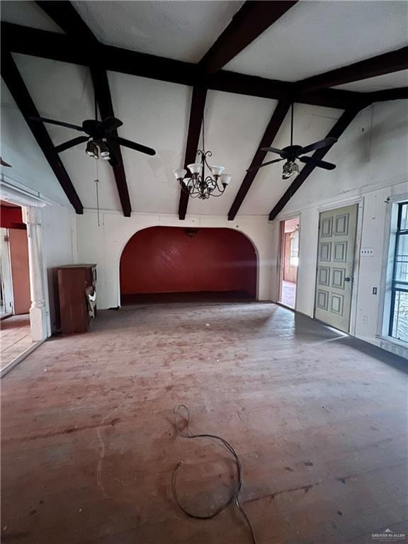 601 S 23rd St, Donna, TX 78537 - bonus room featuring ceiling fan, beam ceiling, and high vaulted ceiling