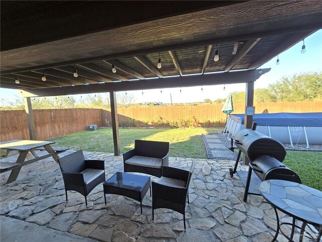 442 La Villita Dr, Donna, TX 78537 - view of patio with an outdoor hangout area, a fenced in pool, and a fenced backyard